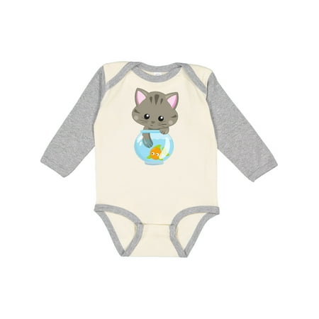 

Inktastic Kitty And The Fish Bowl Cute Little Cat Fish Gift Baby Girl Long Sleeve Bodysuit