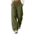 thumbnail image 2 of Women's Oversized Straight Wide Leg Sweat Pants Elastic High Waist Soft Wrinkle Resistant Loose Floor Fit Green XXL, 2 of 9
