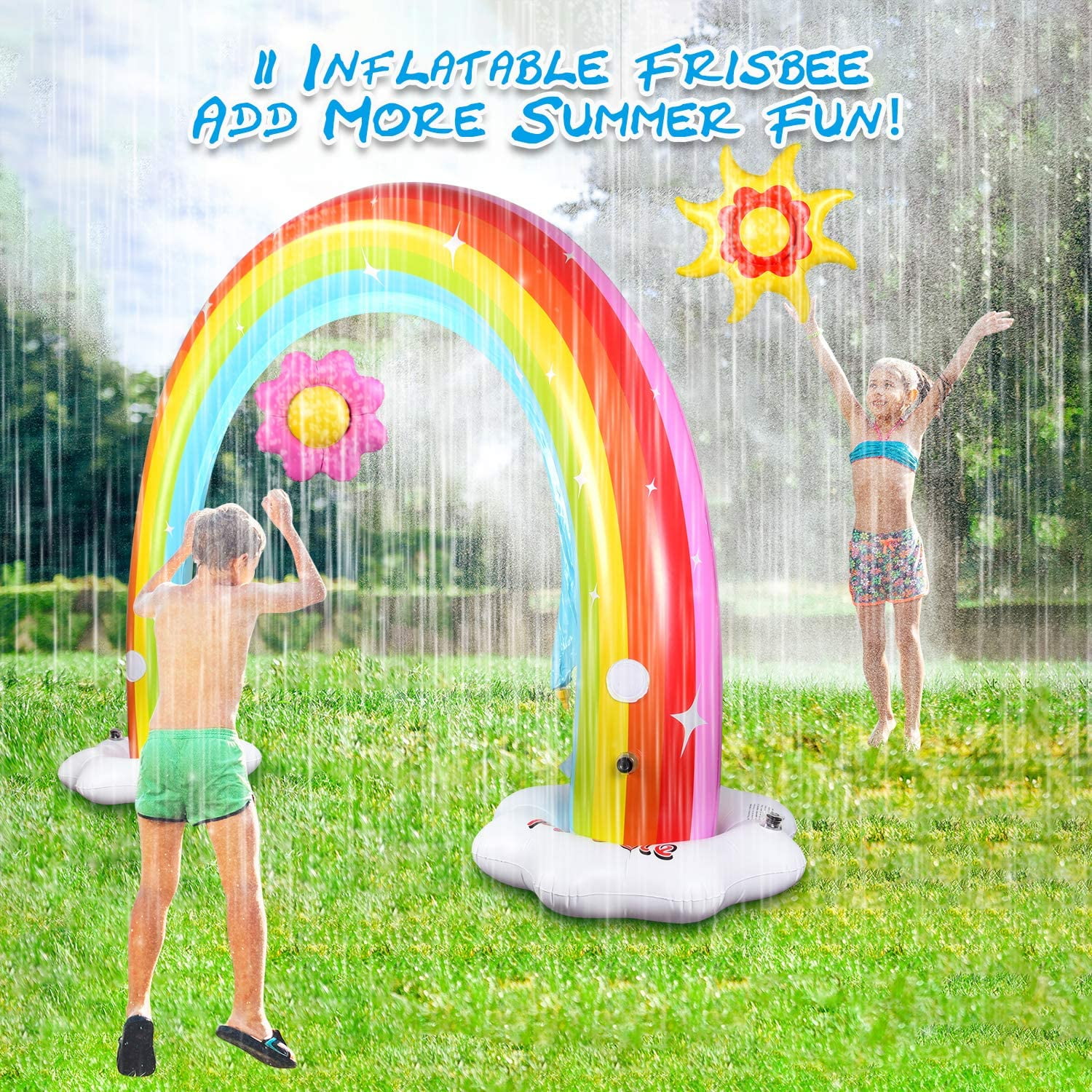 Huge Colorful Back Yard Toddler Summer Toys Easy to Set Up Funyole Inflatable Rainbow Sprinkler for Kids Great Party Prop Kids Summer Outdoor Lawn Toy Fun Water Play Sprinkler for Toddlers