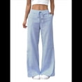 thumbnail image 2 of Pantalones de Salón A Rayas de Pierna para Mujer, Cintura Elástica y Bolsillos Azul XXL, 2 of 9