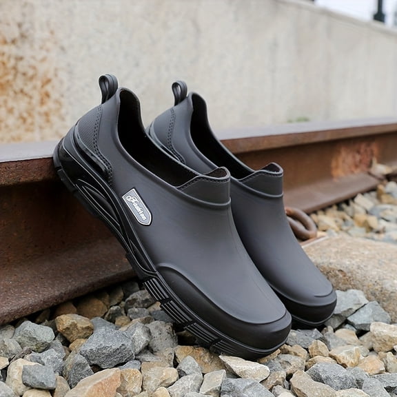 Men'S Slip-On Water Shoes - All-Season Lightweight PVC Casual Outdoor Shoes Urban Wear - Black, Hiking Boots, Sleek Boot Desig &with Breathable Fabric Lining, Durable Traction Sole for Hiking, Beach