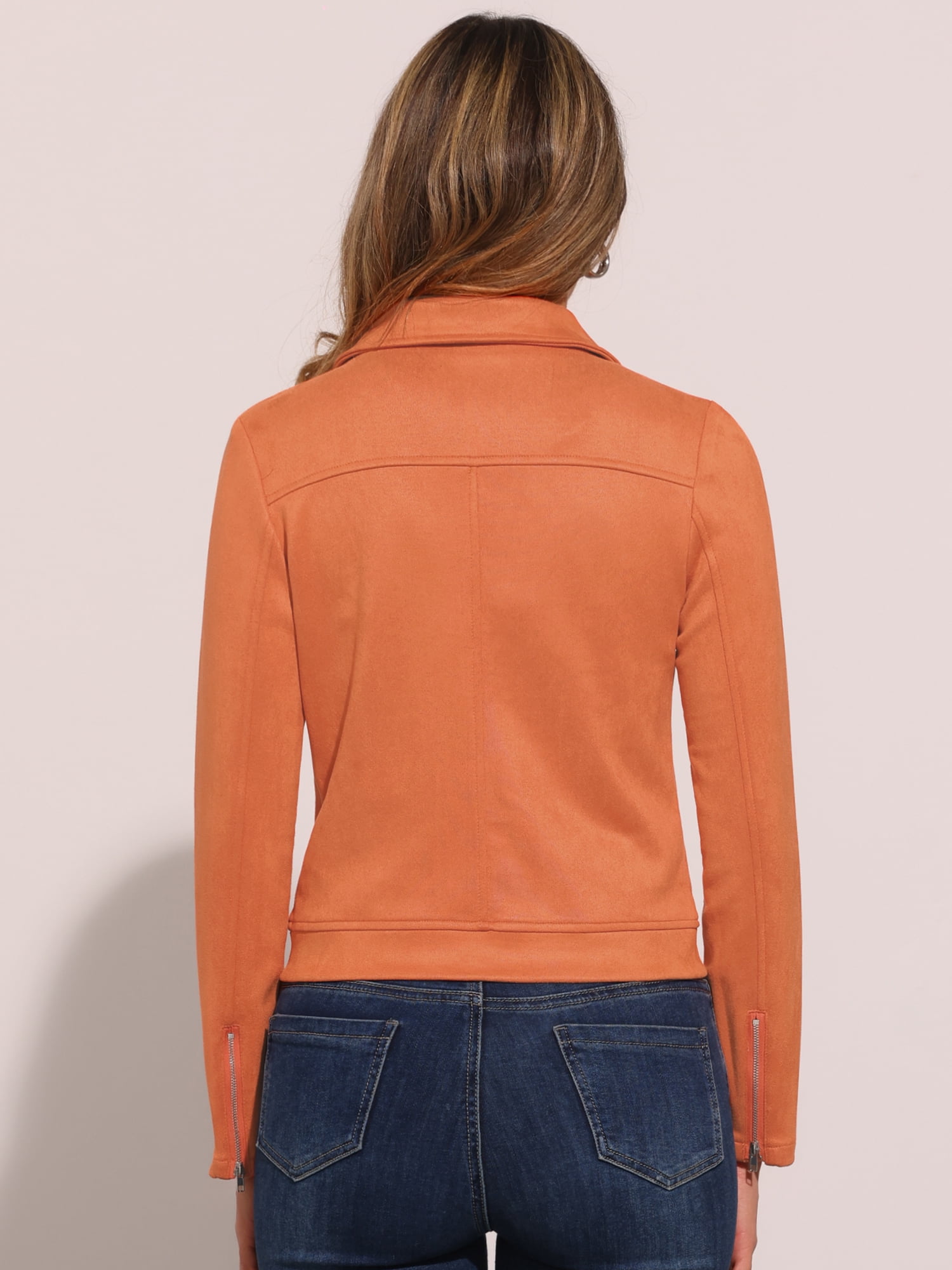 DARING DIVA Short Zip Up Convertible Collar Faux Suede Jacket XS Orange