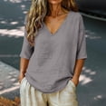 thumbnail image 3 of Cotton Linen Tops For Women，Plus Size Linen Tops Linen Tunics For Women Loose Fit Basic Tees Summer Linen Tops For Women Linen Tunic Tops For Women Cotton Gauze Shirts For Women Tunic Tops, 3 of 6