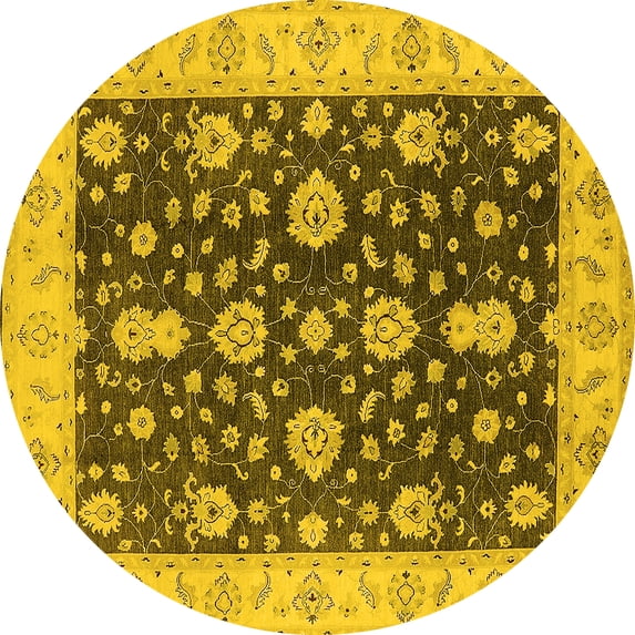 Ahgly Company Machine Washable Indoor Round Oriental Yellow Traditional Area Rugs, 5' Round