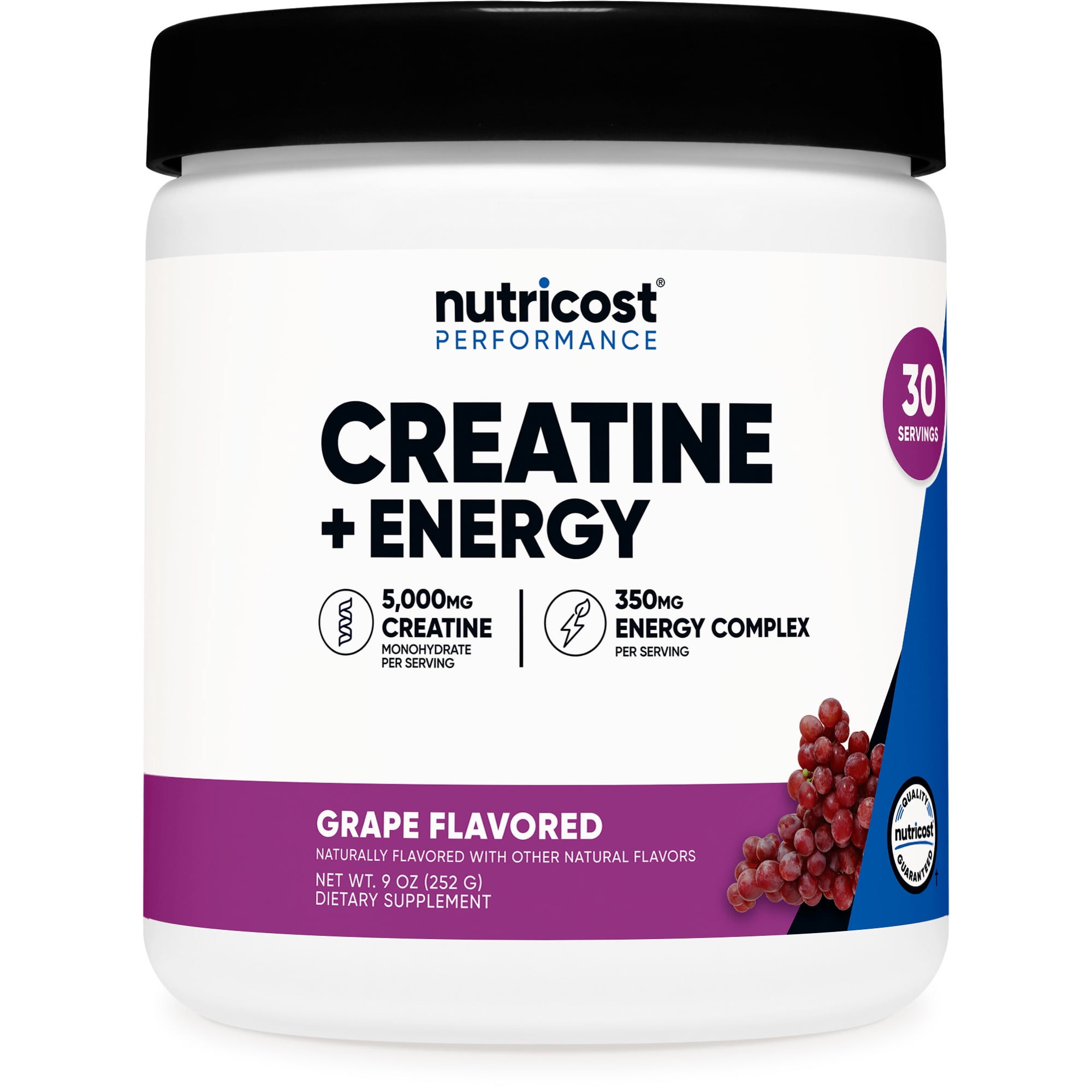 Nutricost Creatine + Energy 30 Servings (Grape Flavored) - 5,000mg Creatine Monohydrate + 350mg Energy Complex Per Serving