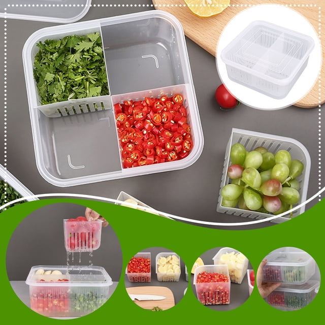 Contenedor Para Almacenar Alimentos Frescos, Caja Para Conservar Jengibre Y Ajo, Organizador De Cocina Hermético, Conservador De Alimentos Para Refrigerador Para Frutas Y Verduras, Blanco