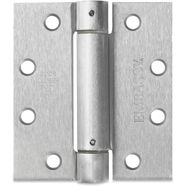 Embassy Charnière de Porte Auto-Fermante, Poids Standard Commercial 4 1/2 Pouces x 4 Pouces Charnière à Ressort Réglable, Ignifuge, Roulement Dissimulé, Chrome Brossé (US26D