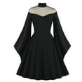 thumbnail image 2 of Hallow Women Casual Dress Half High Collar Neck Soild Long Sleeve Women's Dress(Black,XL), 2 of 9
