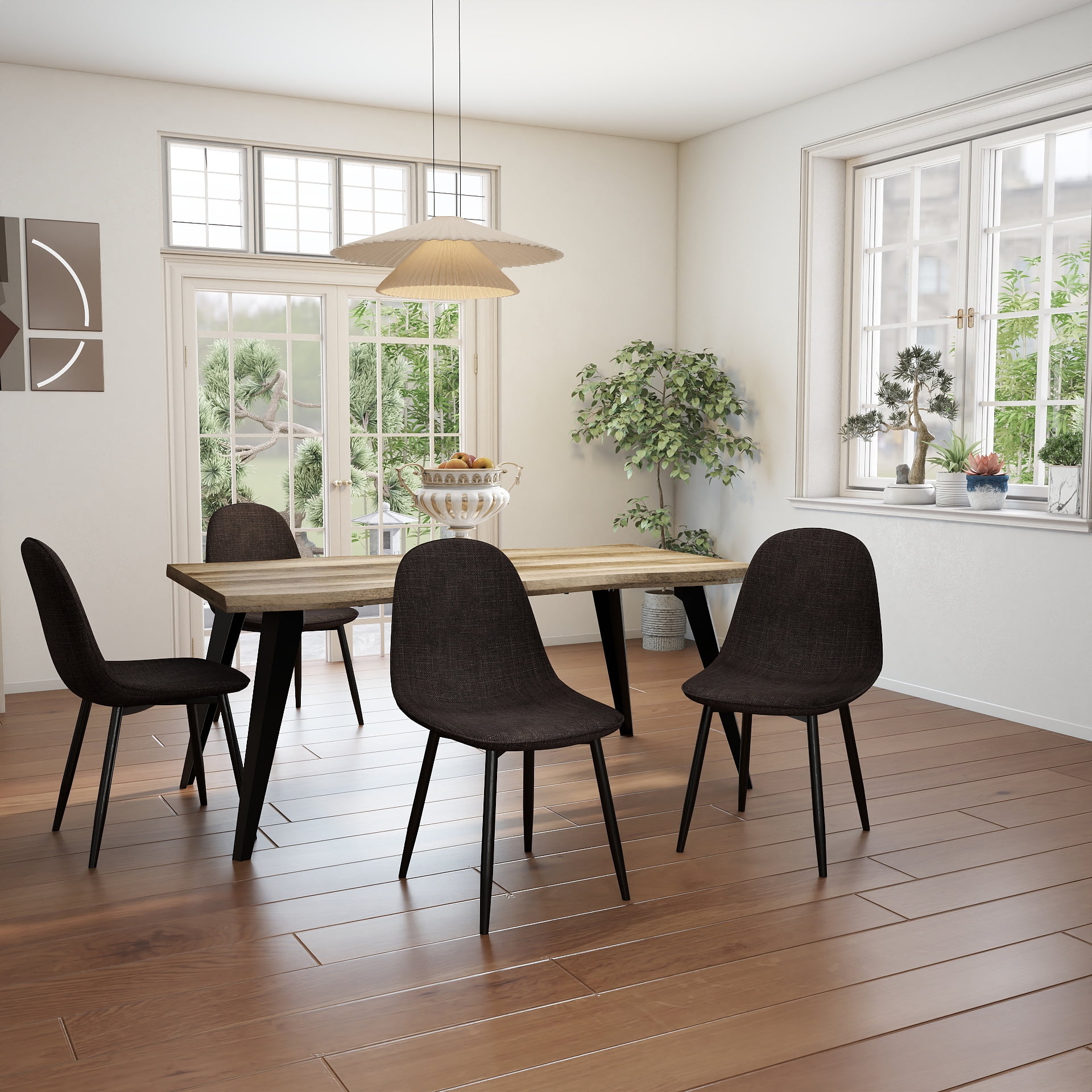 Ensemble de salle à manger Homy Casa style industriel moderne 5 pièces pour 4 personnes, table en faux bois imitation noyer avec bords naturels et 4 chaises sans accoudoirs
