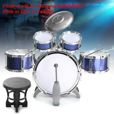 Toy Drum Set for Children 11 Piece Kid's Musical Instrument Drum Playset w/ Bass Drum, Tom Drums, Snare, Cymbal, Stool,