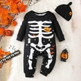 thumbnail image 2 of mgoYE Baby Boy Halloween Outfits 3-6 Months My First Halloween Baby Boy Outfit Long Sleeve Pumpkin Romper Pants Set with Beanie Hat Newborn Boy Fall Clothes(Black,6-9 Months), 2 of 9