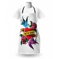 thumbnail image 3 of Tattoo Apron, Classic Old Design Mom and Dad Written Ribbon on Heart with Swallow Birds, Unisex Kitchen Bib with Adjustable Neck for Cooking Gardening, Adult Size, Multicolor, by Ambesonne, 3 of 4