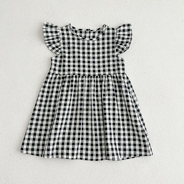 Ropa de verano para niños de 2 a 6 años, vestido acampanado con mangas voladoras a cuadros para niñas, vestidos bonitos de Estilo Princesa para niños