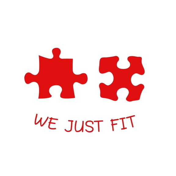 Vinyl Wall Art Decal - We Just Fit - 14" x 20" - Valentine's Puzzle Pieces Design Sticker For Couples Home Office Boyfriend Girlfriend Bedroom Mirror Valentine's Day Decor