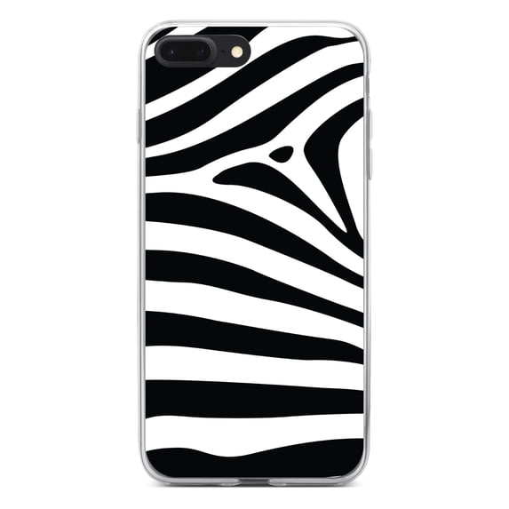 DistinctInk Clear Shockproof Hybrid Case for iPhone 7 PLUS / 8 PLUS (5.5" Screen) - TPU Bumper, Acrylic Back, Tempered Glass Screen Protector - Black White Zebra Skin Stripes