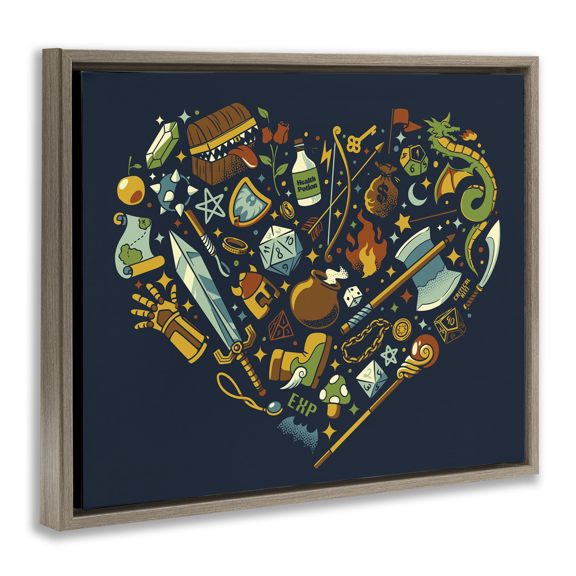 Stupell Industries Board Game RPG Trinkets Brown Framed Floater Canvas Wall Art, design by Tobe Fonseca