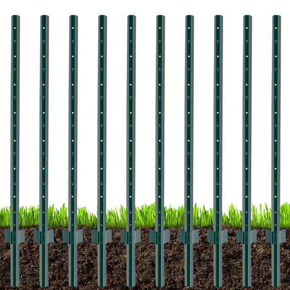 YESON 10 Pack Fence Post 4.8 Feet Height, Sturdy Duty T&U Post Metal Stakes for Fence, Garden & Patio