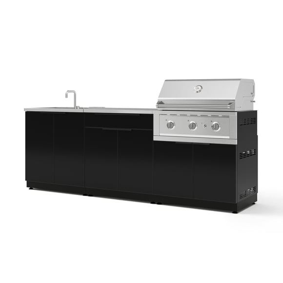 NewAge Products Ensemble de 5 Pcs d'Armoires de Cuisine Extérieure en Aluminium avec Bar, Gril, Armoire d'Évier, Gril de Performance et Comptoir