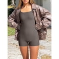 thumbnail image 4 of Caoirhny Women's Yoga Jumpsuit Shorts Long Sleeve Square Neck Workout Romper Gym Unitard Playsuit, 4 of 8