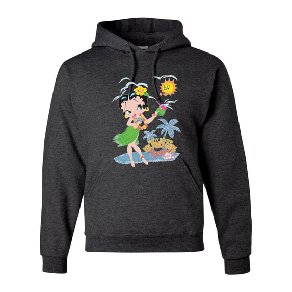 Wild Bobby, Betty Boop Island Girl Paradise Betty Boop Unisex Hoodie Sweatshirt, Heather Black, 3X-Large