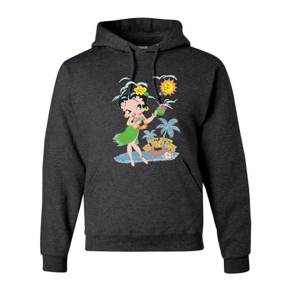 Wild Bobby, Betty Boop Island Girl Paradise Betty Boop Unisex Hoodie Sweatshirt, Heather Black, X-Large