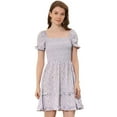 thumbnail image 1 of INSPIRE CHIC Women's Short Puff Sleeve Ruffle Hem Smocked Prom Floral Mini Dress Purple XL, 1 of 5