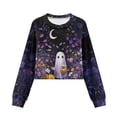 thumbnail image 6 of Xoenoiee Ghost Pumpkin Moon Flower Print Girls Long Sleeve Crop Tops Kids Pullover Loose Crew Neck Sweatshirt Cropped T-Shirts Casual Basic Tees, 13-14 Years, 6 of 7