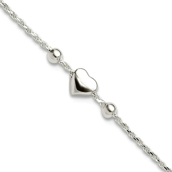 5mm 925 Sterling Silver Polished Love Heart Plus 1in Extension Anklet 9 Inch Anklet for Women