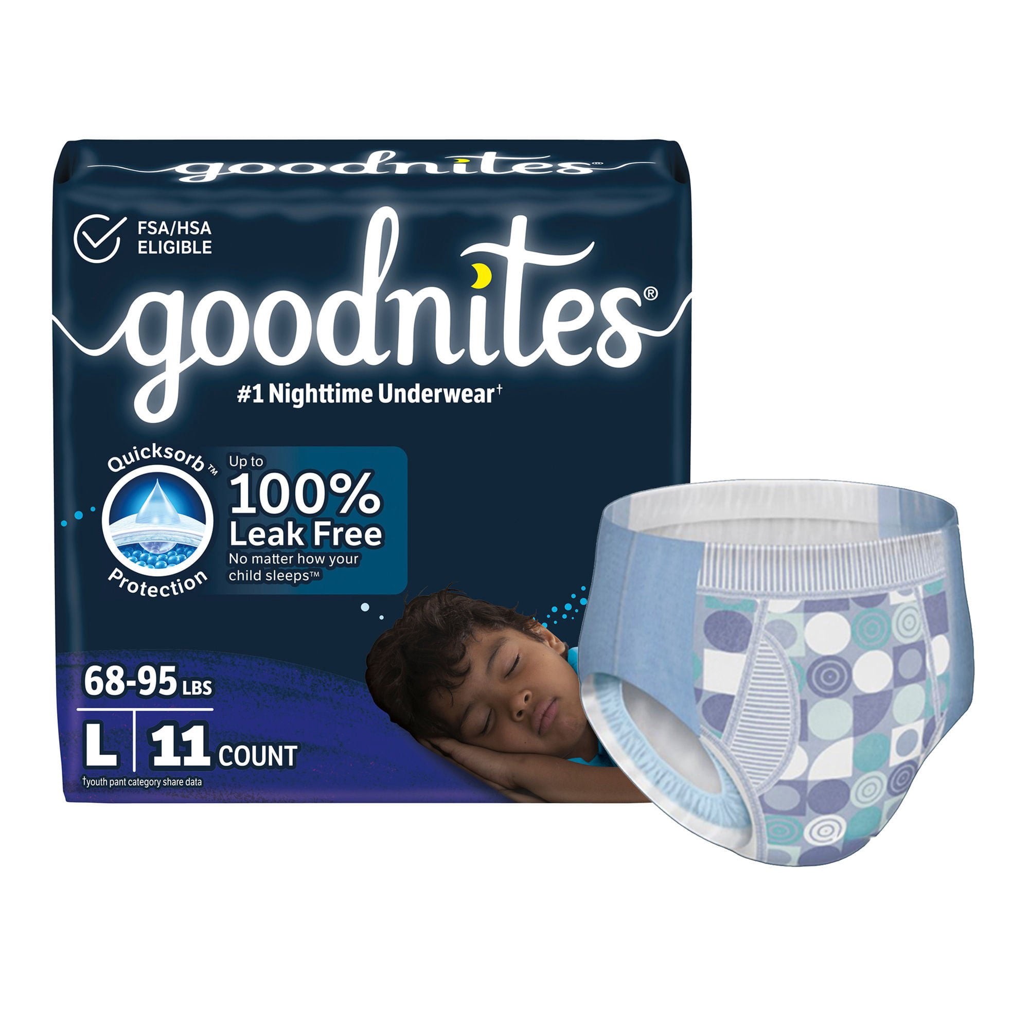 (4 pack) Goodnites Boys Absorbent Disposable Nighttime Bedwetting Underwear, L, 11 Count