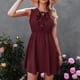 thumbnail image 2 of Mujer Verano Sin Mangas Cuello En V Gasa Con Volantes En Capas Una Línea Swing Vestidos Cortos Vino Rojo S, 2 of 6