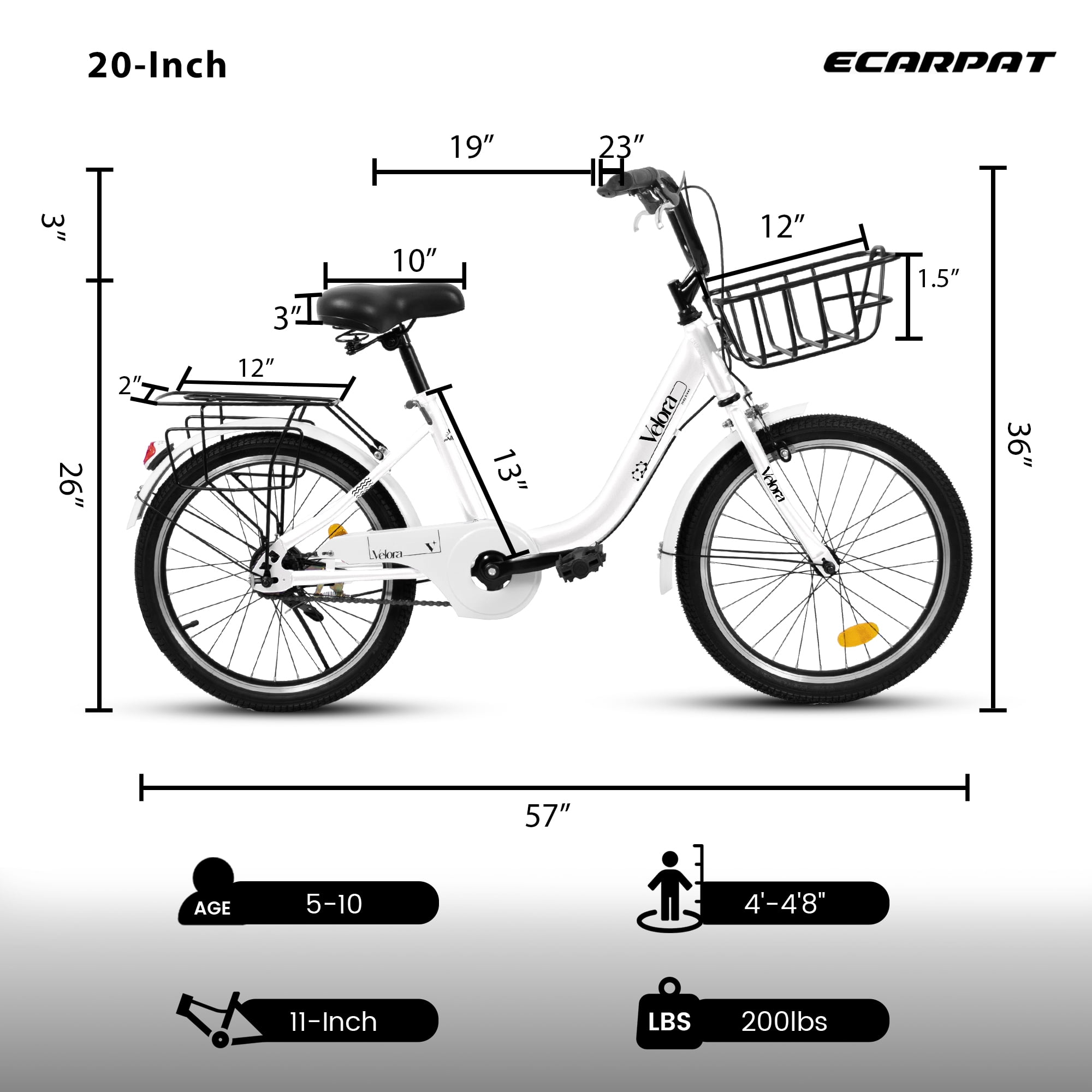 Aukfa 20" Kids Bike,Children's Bicycle with Coaster Brake & Rear Rack & V-Brake,White