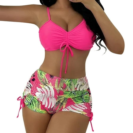 YOTMKGDO Bathing Suit For Women  Sexy Bikini Swimsuit Women Swimwear Push Up Bikini Set Thong Brazilian Beach Wear  High Waisted  Hot Pink+XL