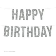 Silver Happy Birthday Real Glitter Paper Pennant Hanging Banner Includes String No Assembly Required