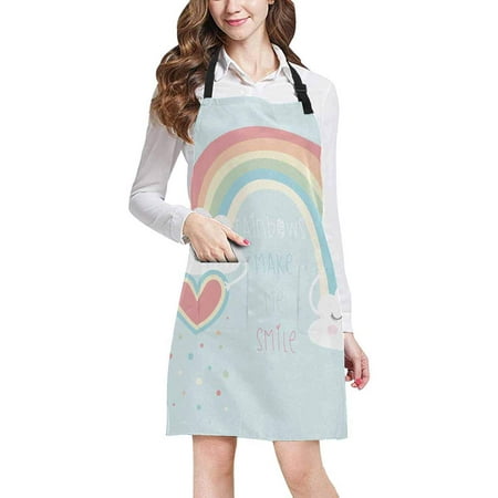 

ASHLEIGH Cute Rainbow and Clouds Fashion Slogan Chef Kitchen Apron Adjustable Strap Waist Ties Front Pockets Perfect for Cooking Baking Barbequing
