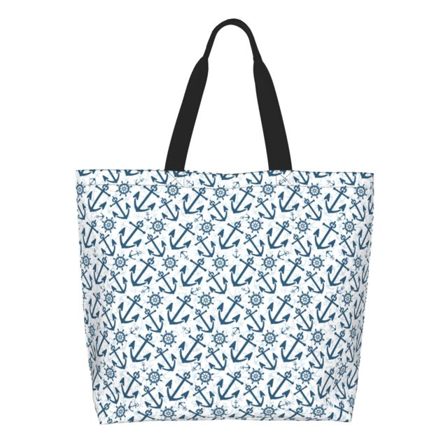 Fotbe Nautical Theme Anchors Bolsa Tote Estética de Lona con Estampado para Mujer - Bolsa Reutilizable de Hombro Casual para Vacaciones, Compras, Trabajo y Gimnasio