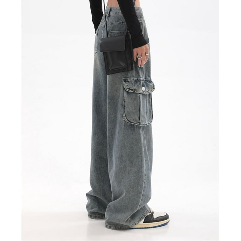 Kukuzhu Baggy Jeans Y2K Emo Denim Pant with Side Pocket Kukuzhu Baggy Jeans Y2K Emo Denim Pant with Side Pocket