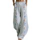 thumbnail image 1 of Pantalones de Piernas Anchas de las Mujeres Impresión Floral de Algodón Lino Suelto Casual de Cintura Alta Pantalones Largos Cónicos para Primavera Verano, 1 of 6
