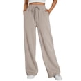 thumbnail image 3 of Womens Wide Leg Sweatpants High Waisted Baggy Lounge Pants Drawstring Flared Joggers with Pockets Light Coffee XXXL, 3 of 7