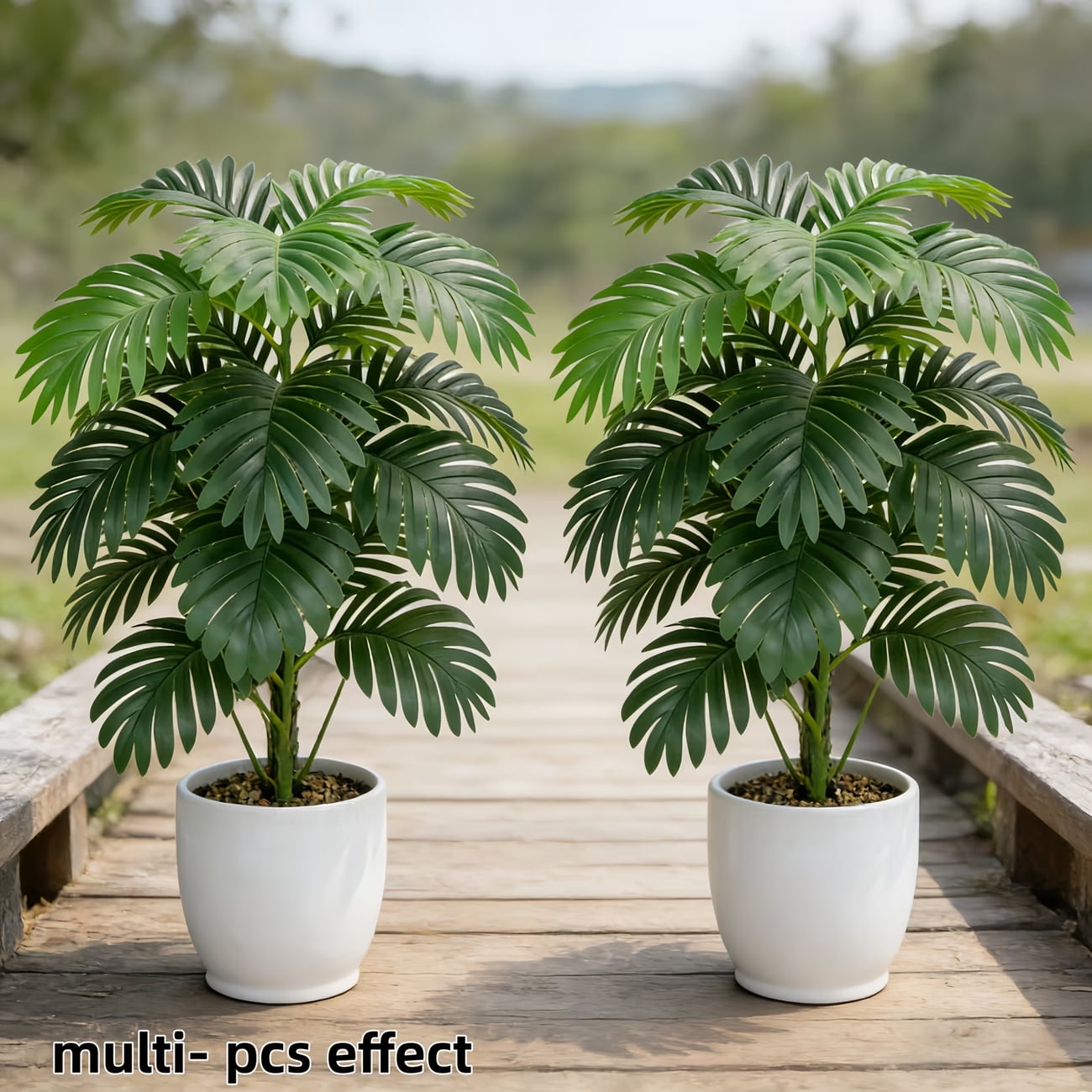 2-Pack Artificial Palm Plants in Pots – Fake Greenery for Home Office Farmhouse Indoor Outdoor Decor, Low Maintenance Faux Potted Greenery