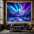 thumbnail image 6 of Aurora Borealis Over Snowy Mountains and Forest, Serene Digital Art for Nature Lovers, Northern Lights Wall Art Christmas Gift Tapestry Wall Hanging for Bedroom and Living Room, 6 of 7