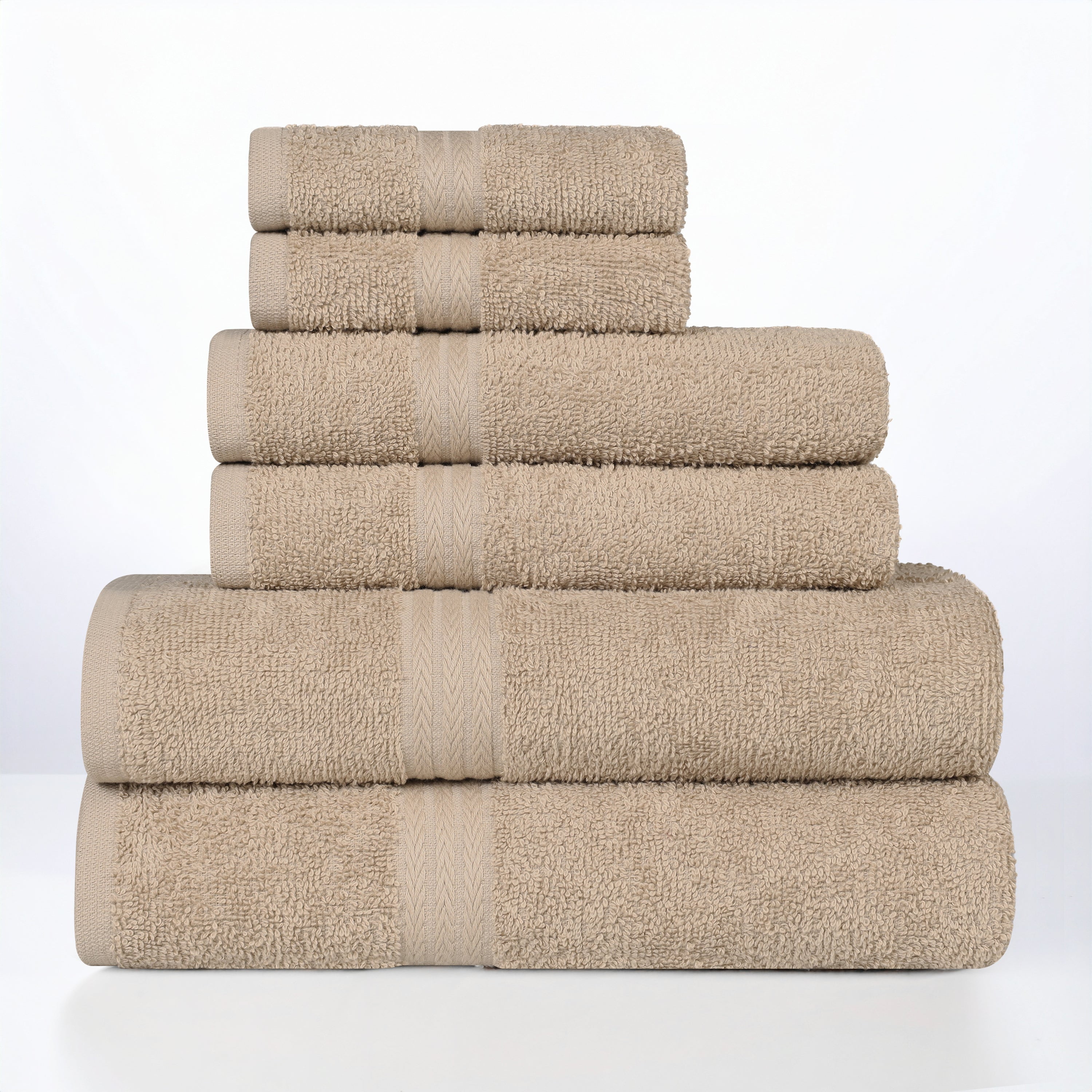 Superior Miami 100% Cotton Lightweight 6-Piece Towel Set, Beige