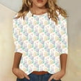 thumbnail image 2 of Bowake T-Shirts de Pâques pour Femmes Été Grandes Tailles Mignons Col Rond Manches 3/4 Œuf de Pâques Graphique, 2 of 5