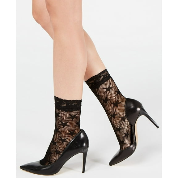 INC International Concepts Women’s Fishnet Star Fashion Socks, Black, One Size