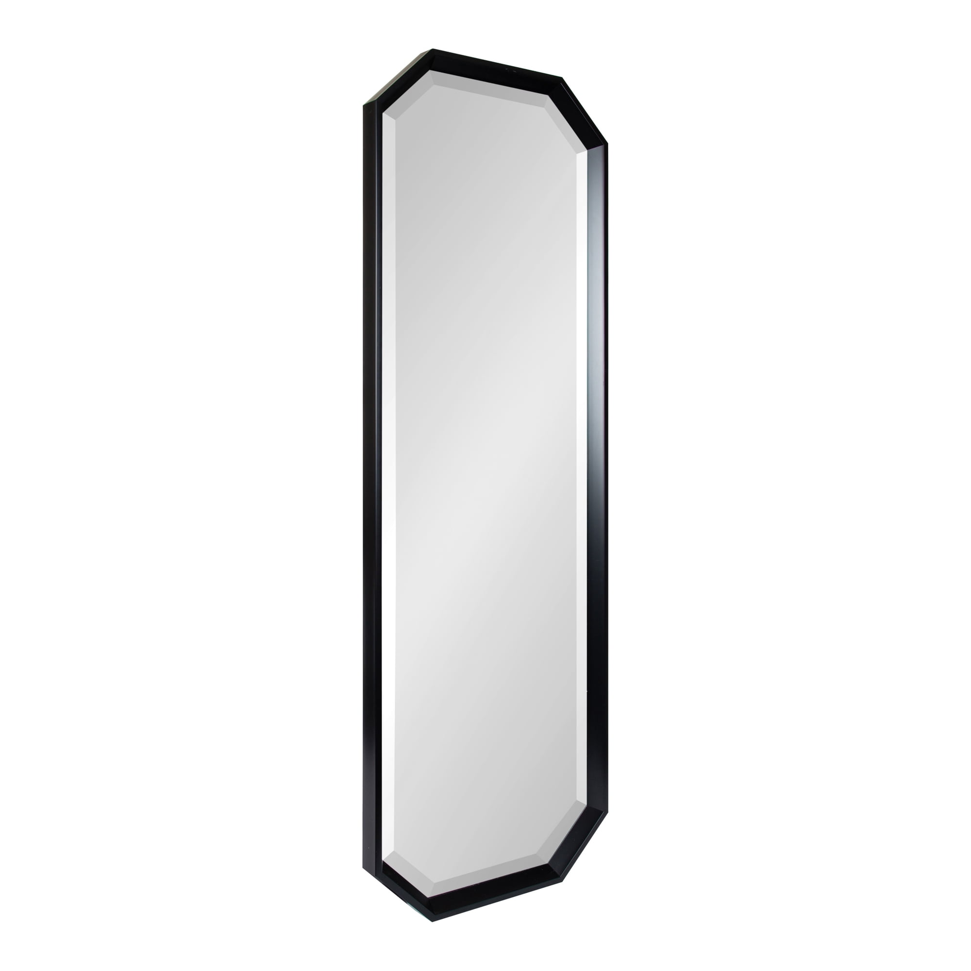 Kate and Laurel Calter Modern Full Length Framed Octagon Wall Mirror, 17.5 x 49.5, Black, Decorative Glam Geometric Wall Accent