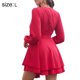 thumbnail image 2 of Laklulu Vestido de mujer con cuello en V profundo, manga larga, cintura con volantes, mini vestidos patinadores - Claret, Claret, L, 2 of 6