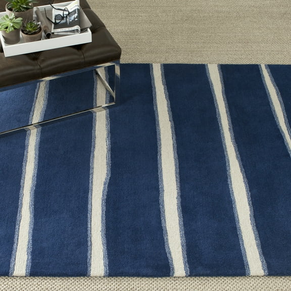 SAFAVIEH Martha Stewart Chalk Stripe Area Rug, Wrought Iron/Navy, 8' x 10'