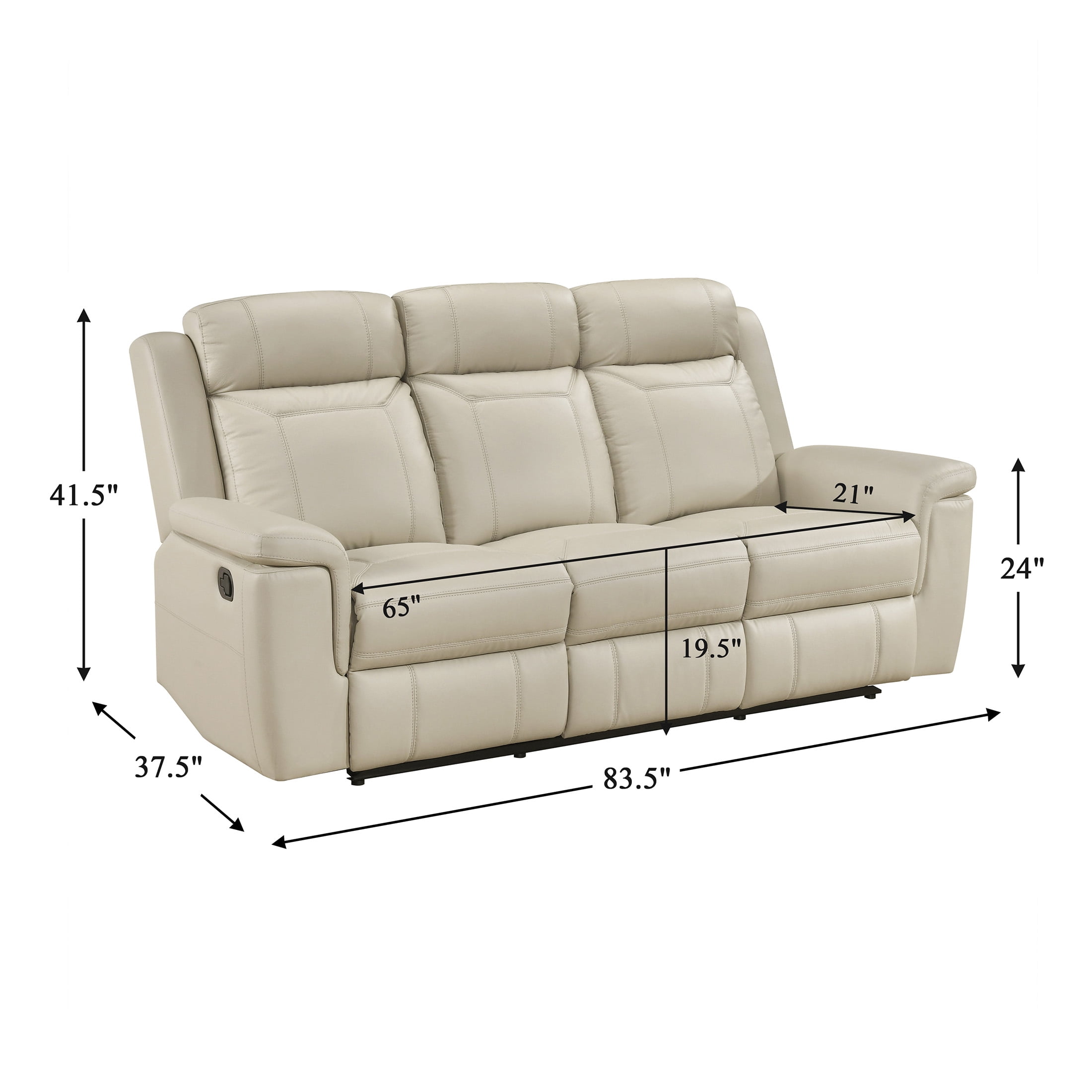 OakvillePark Livaro Leather Match Manual Double Reclining Sofa, Beige