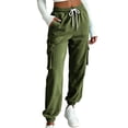 thumbnail image 3 of Womens Casual Sweatpants, Elastic Drawstring Waist Tapered Leg Pants with Multi Pockets, Jogger Pants for Fitness & Running | VerBelle,Army Green L, 3 of 7