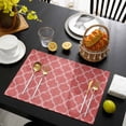 thumbnail image 3 of Red Moroccan Placemats Set of 8, Ethnic Abstract Geometric Quatrefoil Grid Placemats for Dining Table, Place Mats for Kitchen Tabletop, Waterproof Wipeable Dining Table Mats Set, 3 of 9