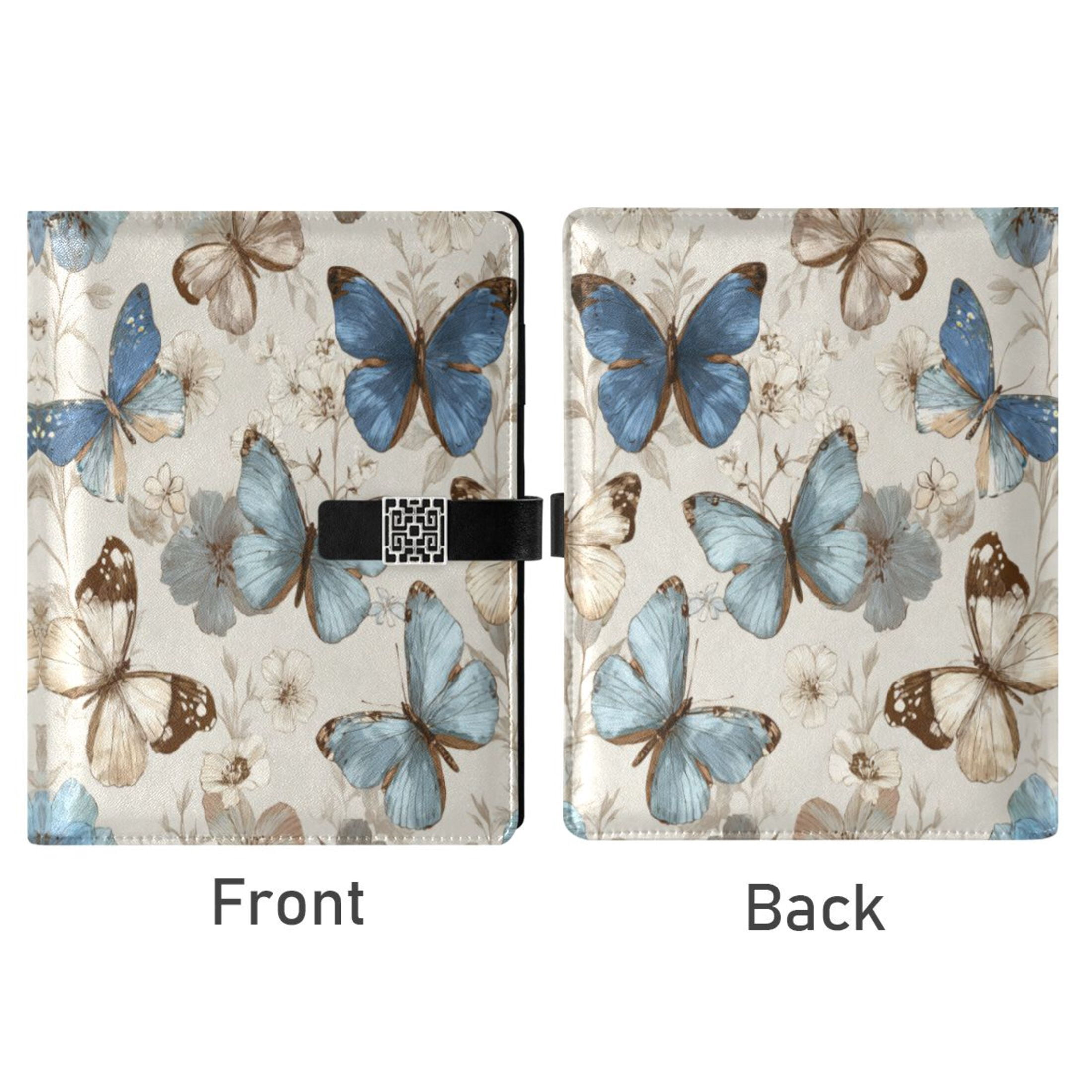 Leather Planner Leather Notebook Notebook Journal Binder Design Pen Pocket Design Convenient for Storage Cream Brown Butterfly Art